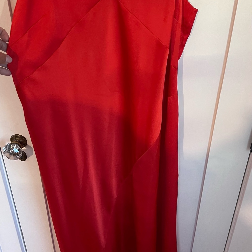 🕶️H&M Mamma Maternity Orange Red Satin Bias Cut Dress Slip L - Picture 6 of 7